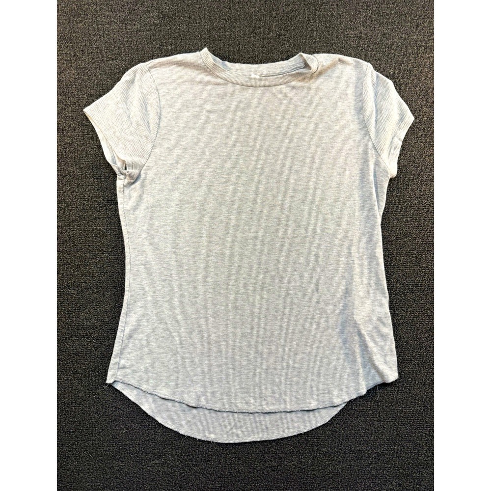 T Tahari Women's Gray Ribbed Solid Crew Neck Short Sleeve T-Shirt L